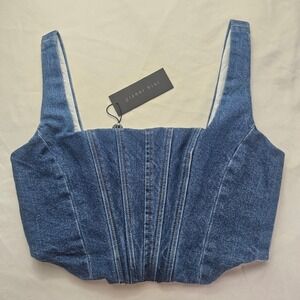 Gianni Bini Denim Corset Crop Top in Blue